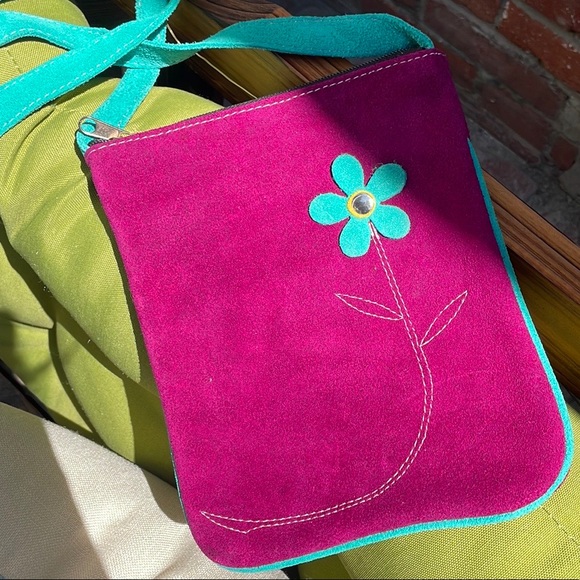 Handbags - Handmade Suede Bag with Flower Detail